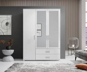 Schlafkontor Drehtürenschrank "Ivar Kleiderschrank mit Spiegel", inklusive 2 Spiegeltüren und 2 farblich abgesetzten Schubkästen