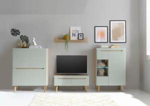 INOSIGN Wohnwand "Torge, Anbauwand, Schrankwand, Mediawand, Wohnzimmer-Set", (Set, 4 St.), enthält 1 Vitrine, 1 Lowboard, 1 Highboard + 1 Wandboard, 344 cm breit