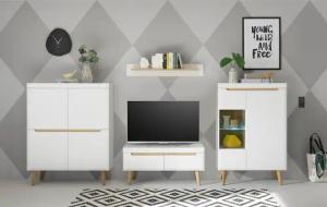 INOSIGN Wohnwand "Torge, Anbauwand, Schrankwand, Mediawand, Wohnzimmer-Set", (Set, 4 St.), enthält 1 Vitrine, 1 Lowboard, 1 Highboard + 1 Wandboard, 344 cm breit