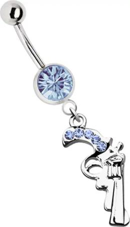 Adelia´s Bauchnabelpiercing "Piercing Piercing Bauchnabelpiercing", 316l Stahl Banane - mit Pistole Revolver und blauen Zirkonia