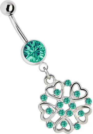 Adelia´s Bauchnabelpiercing "Piercing Piercing Bauchnabelpiercing", 316l Stahl Banane - Steinkugel und Herz Blume türkis