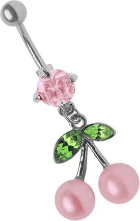 Adelia´s Bauchnabelpiercing "Piercing  Piercing Bauchnabelpiercing", Titan Banane - Blatt mit Kirschen grün rosa