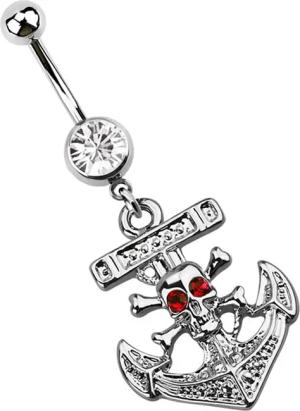 Adelia´s Bauchnabelpiercing "Piercing Piercing Bauchnabelpiercing", 316l Stahl Banane - rot Anker mit Totenkopf