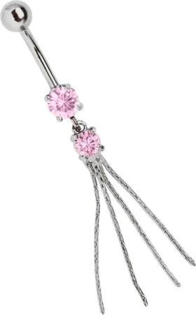 Adelia´s Bauchnabelpiercing "Piercing  Piercing Bauchnabelpiercing", Titan Banane rosa Doppelsteinhänger mit 4 Gliederketten