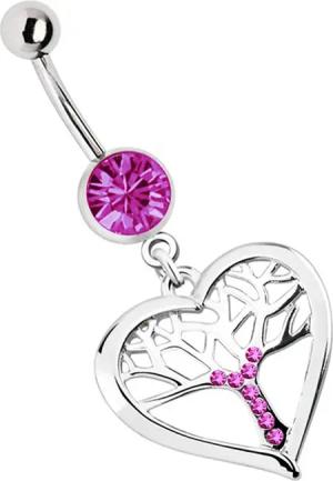 Adelia´s Bauchnabelpiercing "Piercing Piercing Bauchnabelpiercing", 316l Stahl Banane - pink mit Stein und Herz mit Lebensbaum