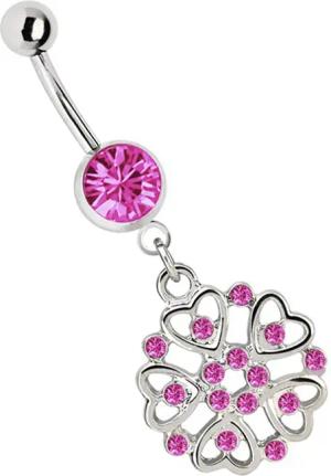 Adelia´s Bauchnabelpiercing "Piercing  Piercing Bauchnabelpiercing", 316l Stahl Banane - Steinkugel und Herz Blume pink