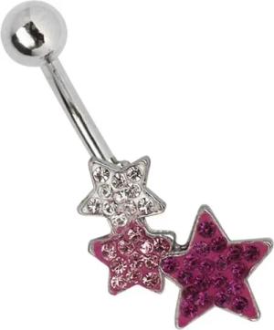 Adelia´s Bauchnabelpiercing "Piercing Piercing Bauchnabelpiercing", Titan Banane 3 Strass Sterne klar rosa lila