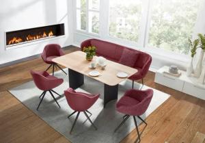 K+W Komfort & Wohnen Essgruppe "ZOOM", abgerundete Essgruppe in Materialmix, Solobank, 4 Sesseln und 1 Tisch