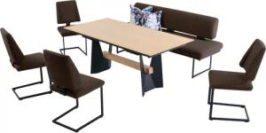 K+W Komfort & Wohnen Essgruppe "Longbeach", (6 tlg.), Essgruppe in Spitzkissenoptik mit 4 Freischwingern, Gestell in Metall