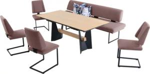 K+W Komfort & Wohnen Essgruppe "Longbeach", (6 tlg.), Essgruppe in Spitzkissenoptik mit 4 Freischwingern, Gestell in Metall