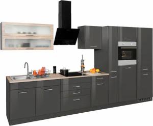 KOCHSTATION Küchenzeile "KS-Utah", mit E-Geräten und großer Kühl- Gefrierkombination, Breite 380 cm