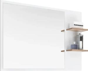 Saphir Badspiegel "Quickset 923 Spiegel 100 cm breit mit seitlicher Ablage", Flächenspiegel Weiß Glanz, Riviera Eiche quer Nachbildung