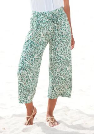 Beachtime Culotte, (mit Bindegürtel), mit Blätterdruck und Bindeband, luftig-leichte Sommerhose