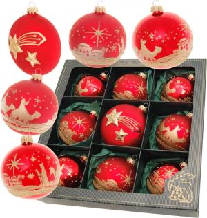 Krebs Glas Lauscha Weihnachtsbaumkugel "Bethlehem Xmas Night, 8 Kugeln, 1 Taler mit Komet & Stern, 8 cm", Weihnachtsdeko, Christbaumschmuck, Christbaumkugeln aus Glas