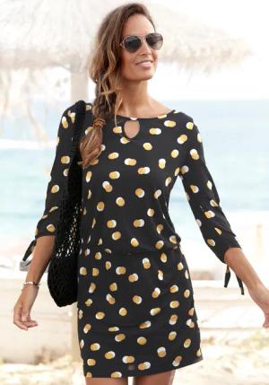 Buffalo Jerseykleid, mit Bändern zum Knoten, kurzes Sommerkleid mit 3/4-Ärmeln, Strandkleid