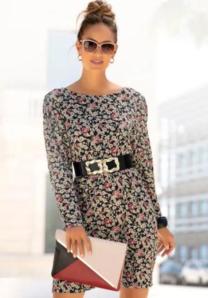 LASCANA Jerseykleid, mit Blümchendruck und langen Ärmeln, Minikleid, Sommerkleid