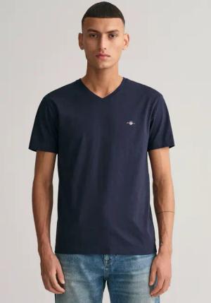 Gant T-Shirt "SLIM SHIELD V-NECK T-SHIRT", mit einer kleinen Logostickerei auf der Brust