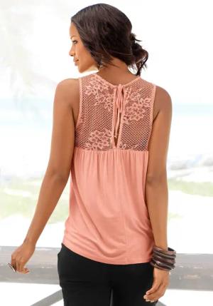 LASCANA Strandtop, mit Spitzeneinsätzen, Damentop mit Bindeband, Spitzentop