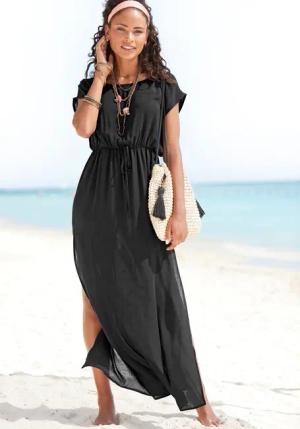 LASCANA Strandkleid, aus leicht transparenter Webware, Maxikleid mit Schlitz, Sommerkleid
