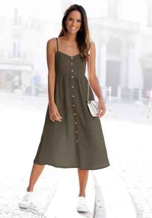 LASCANA Sommerkleid, aus Leinenmix mit Baumwolle, Midikleid, Strandkleid