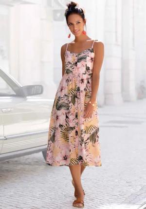 LASCANA Sommerkleid, aus Leinenmix, Midikleid mit Knopfleiste vorne, Strandkleid