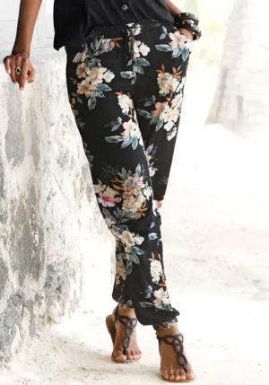 LASCANA Strandhose, mit Blumendruck und Taschen, Jerseyhose, Sommerhose