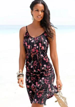 LASCANA Strandkleid, mit Blumenprint, figurumspielendes Sommerkleid, Jerseykleid