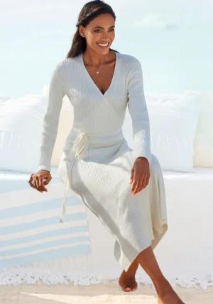 LASCANA Strickkleid, Loungekleid zum wickeln mit Taillengürtel, Loungewear