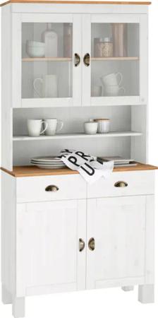 Home affaire Küchenbuffet "Oslo", 85 cm breit, aus massiver Kiefer, mit 2 Glastüren, Metallgriffe