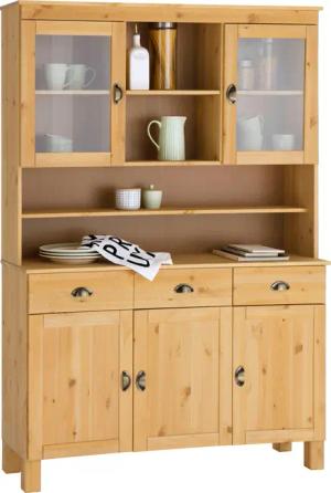 Home affaire Küchenbuffet "Oslo", 125 cm breit, aus massiver Kiefer, mit 2 Glastüren, Metallgriffe