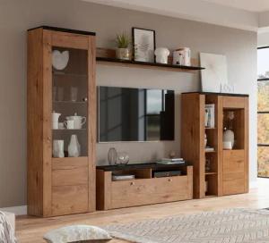 Home affaire Wohnwand "Larona, Anbauwand, Set 4 Teilig", (Set, 4 St.), bestehend aus 1 TV-Board, 1 Highboard, 1 Vitrine, 1 Wandregal