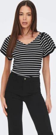 ONLY Kurzarmpullover "ONLLEELO STRIPE SS BACK V-NECK KNT NOOS"