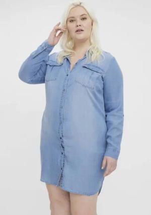 Vero Moda Curve Jeanskleid "VMSILA LS SHORT DRESS MIX GA CURVE NOOS"