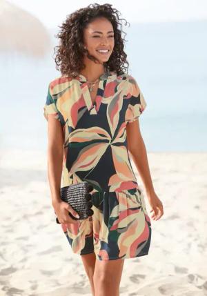 s.Oliver Blusenkleid, mit Volant am Rock, kurzes Sommerkleid, Strandkleid
