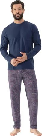 Mey Schlafanzug "RED TILE", Langarm-Shirt mit Brusttasche