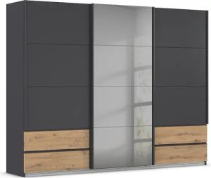 rauch Schwebetürenschrank "Kleiderschrank Schrank Garderobe ELARA Glastür/Grauspiegel", praktische Schubladen optional farblich abgesetzt MADE IN GERMANY