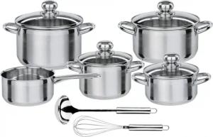 GSW Topf-Set "Silver Star", Edelstahl, (Set, 11 tlg., Bratentopf Ø 16/20 cm, Fleischtopf Ø 16/20 cm, Stielkasserolle Ø 16 cm), Induktion