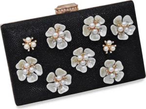 Steuer Abendtasche "Perlen, Glassteine mit Blumenzierde"