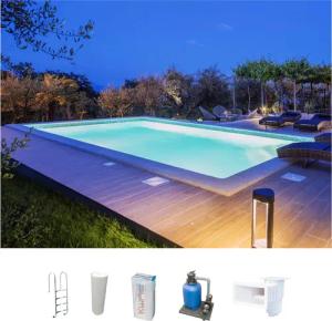 KWAD Schwimmbecken "STYROPORSTEIN POOL ALL INCLUSIVE, BxLxH: 400x800x150 cm", (Set), mit Edelstahlleiter, inkl. Beckenrandsteine & Poolbeleuchtung