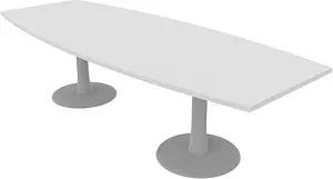 Quadrifoglio Konferenztisch Idea+ weiß Tonnenform, Säulenfuß silber, 280,0 x 80,0 - 110,0 x 74,0 cm
