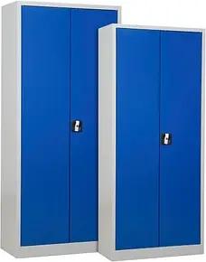2 Gürkan Stahlschränke 111307 lichtgrau, enzianblau 92,0/80,0 x 42,0/38,0 x 195,0/180,0 cm, aufgebaut