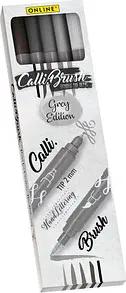 ONLINE® Calli.Brush Double Grey Brush-Pens farbsortiert, 5 St.