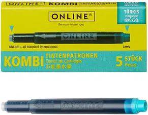 ONLINE® 17176/12 Tintenpatronen für Füller türkis-blau 5 St.