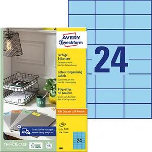 2.400 AVERY Zweckform Etiketten 3449 blau 70,0 x 37,0 mm