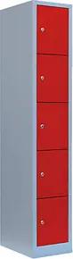 LÜLLMANN Schließfachschrank feuerrot, lichtgrau 520514, 5 Schließfächer 31,5 x 50,0 x 180,0 cm