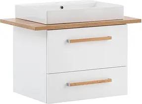 MÖBELPARTNER Waschbecken mit Unterschrank Duo 701517 kreideweiß, eiche landhaus 82,2 x 50,0 x 61,5 cm