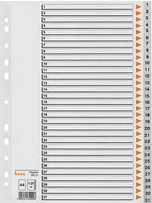 bene Ordnerregister Vollformat 1-31 grau 31-teilig, 1 Satz