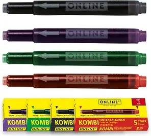 ONLINE® 17026 Tintenpatronen für Füller 5x lila, 5x grün, 5x schwarz, 5x rot 20 St.