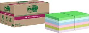 Post-it® Super Sticky Recycling Notes Haftnotizen extrastark farbsortiert, 12 Blöcke