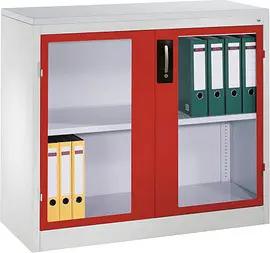 CP Stahlschrank 8831-055 S10192 lichtgrau, rubinrot, Acrylglas 120,0 x 50,0 x 100,0 cm, aufgebaut